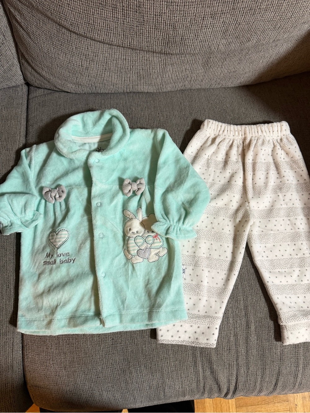 Mint Green Baby Pajama Set with Bunny Accent
